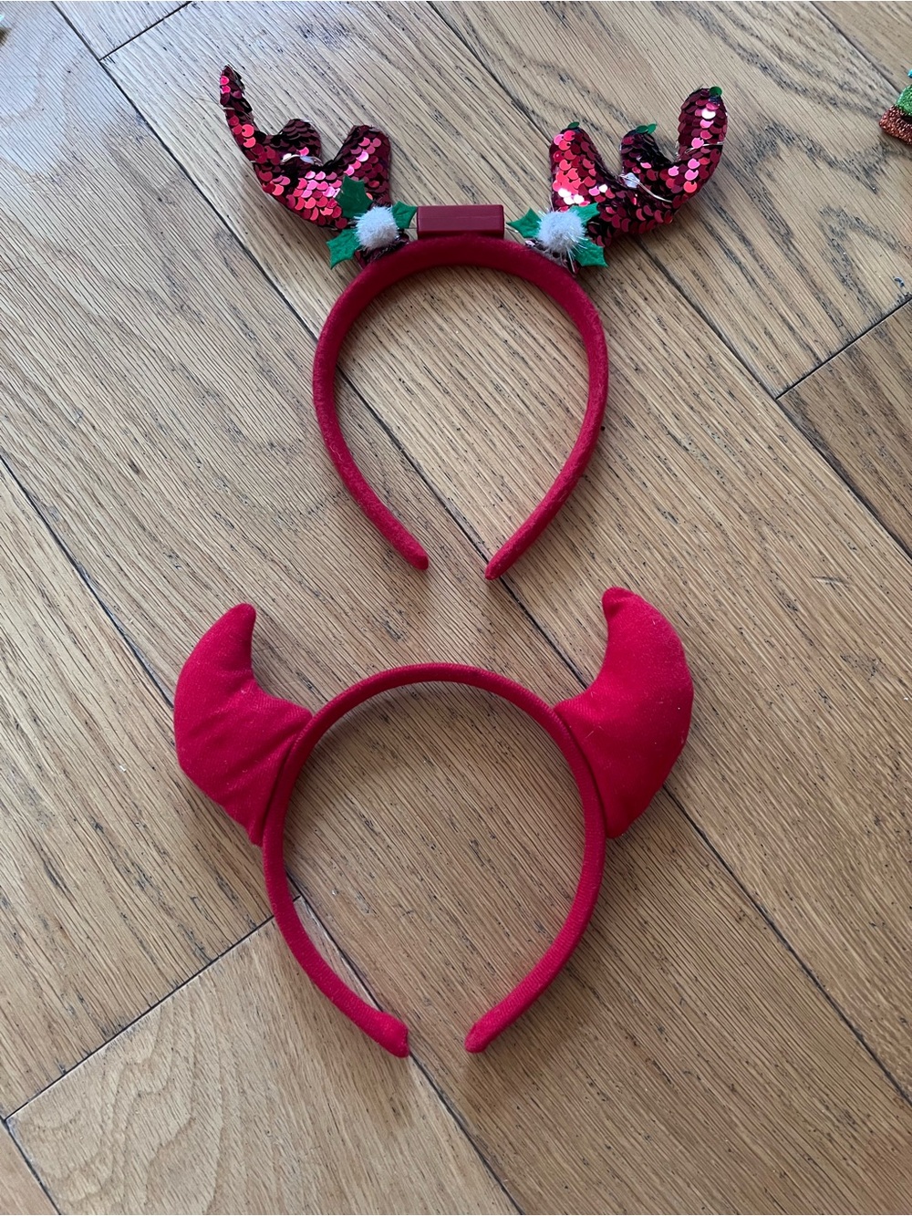 Party City Red Sequin Reindeer Antlers & Devil Horn Headband Set